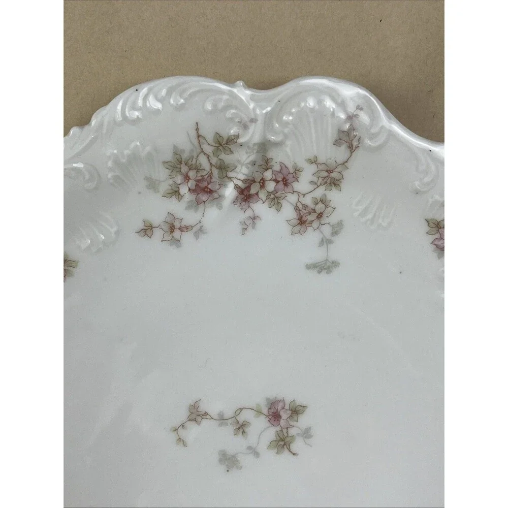 Antique‎ Elite Works Limoges France Pink Green Floral Serving Plate Golden Hdls